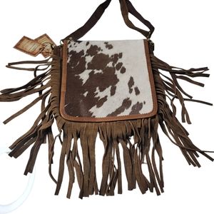 Western Fringe Crossbody Purse Western Tooled Leather Cowhide  Crossbody
